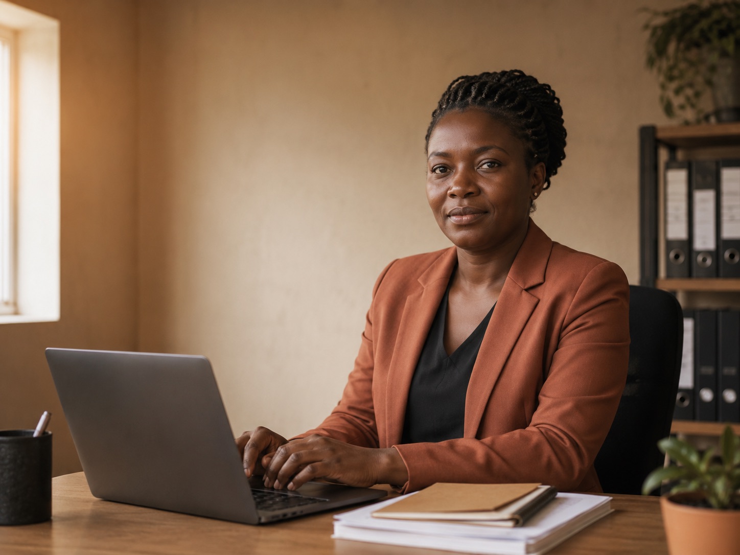 Payroll manager at her desk